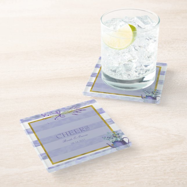 Provence Lavender Lila Blume Hochzeit Cheers Glasuntersetzer (Schrägansicht)