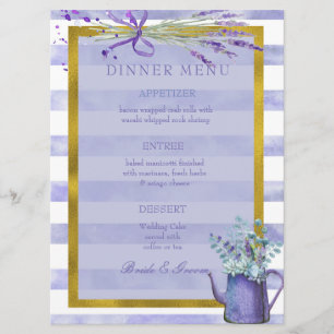 Provence Lavender Lila Blume Hochzeitsmenü Menükarte