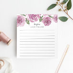 Provence Rose | Floral Personalized Lined Notizblock<br><div class="desc">Chic floral notepad features a top border of purple and burgundy watercolor roses and green leaves. Personalize with two lines of custom text in modern block and calligraphy lettering; shown with the French greeting "bonjour" and your name. Lined.</div>