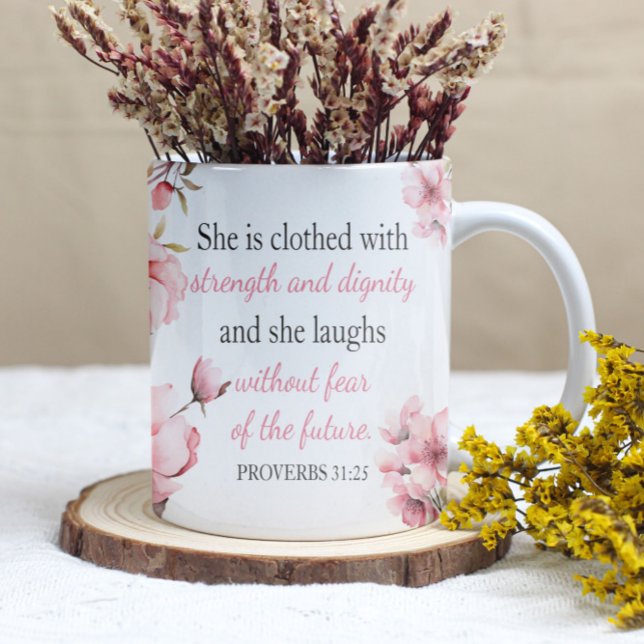 Proverbes 31:25 Femme juste Aquarelle rose Mug (Proverbs 31:25 Righteous Woman Pink Watercolor Mug)