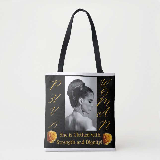 Proverbes 31 Femme Sac fourre-tout noir et jaune (Devant)