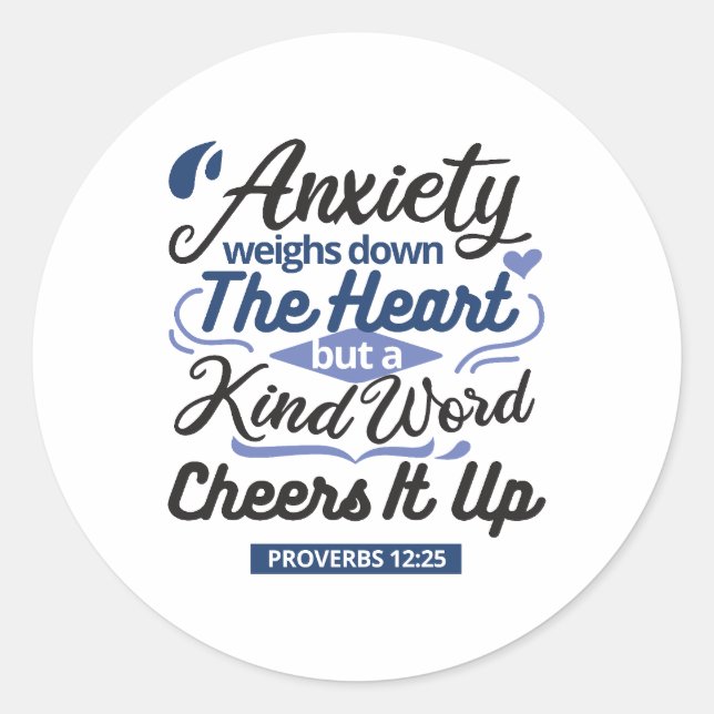 Proverbs 12:25 Bible Verse – Kind Word Art Runder Aufkleber (Vorderseite)