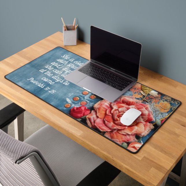Proverbs 31:25 Desk Mat Inspiring Bible Verse  Schreibtischunterlage (Büro 2)