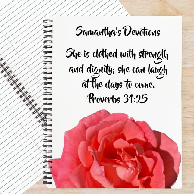 Proverbs 31:25 Red Rose Christian Custom Devotion Notizbuch (Von Creator hochgeladen)