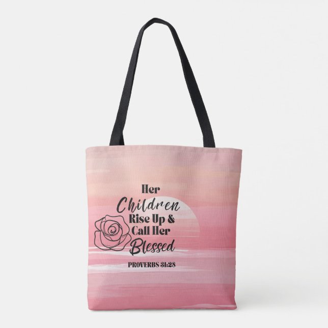 Proverbs 31:28 "Mutter" Tote Bag - Rose Design Tasche (Rückseite)
