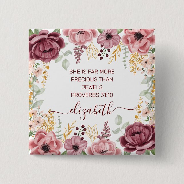 Proverbs 31 Elegante pastellrosa Blume Button (Vorderseite)