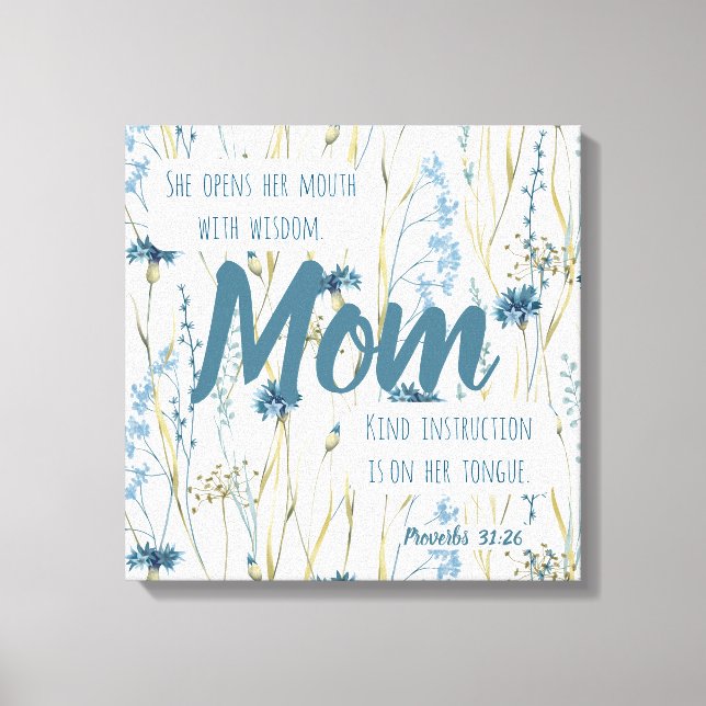 Proverbs 31 Mama Blue & Gold Blume Leinwanddruck (Vorderseite)