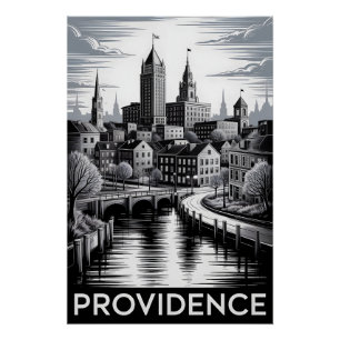 Providence Rhode Island Schwarz-Weiß-Holzschnitt Poster