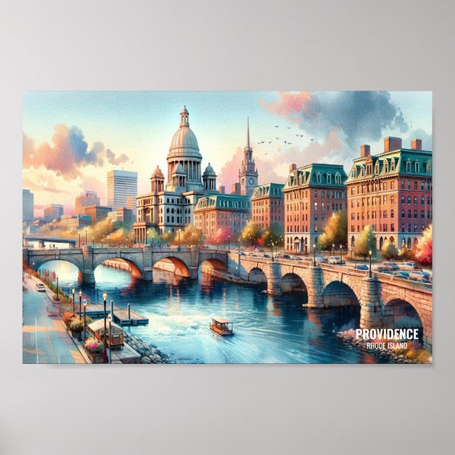 Providence Rhode Island Travel Places watercolor Poster (Vorne)