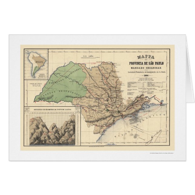 Province de la carte 1886 de Sao Paulo Brésil (Devant horizontal)