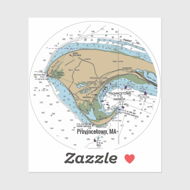 Provincetown MA Cape Cod Chart Aufkleber (Blatt)