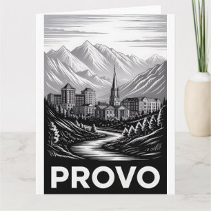 Provo Utah Skyline Schwarz Weiß Holzschnitt Karte