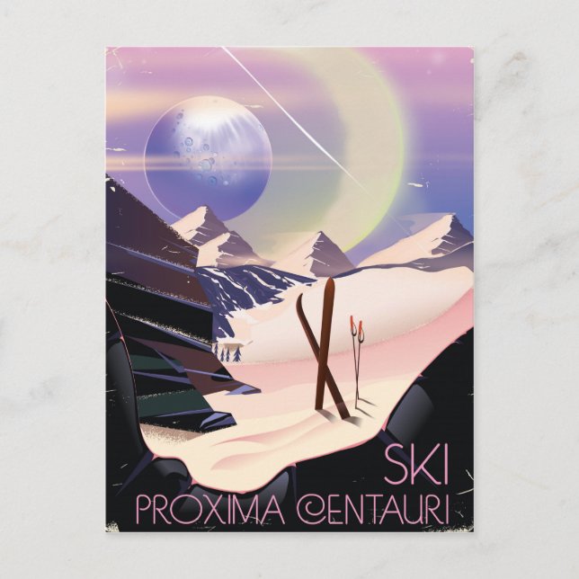 Proxima Centauri Skifahrplakat Postkarte (Vorderseite)