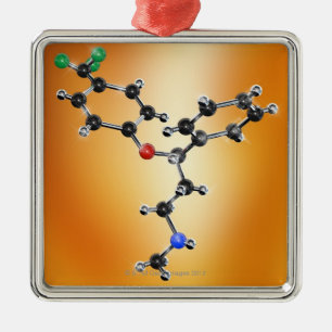Prozac. Molekulares Modell des Antidepressivums Silbernes Ornament