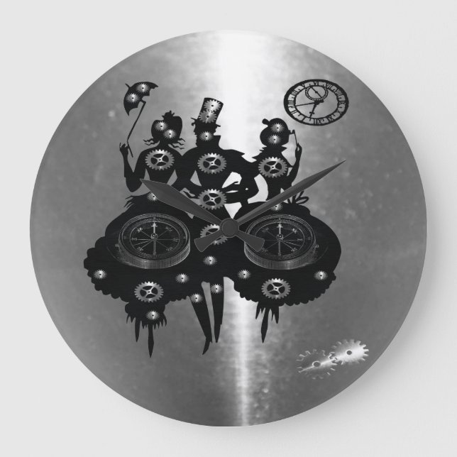 Prozess-Steampunktion-Silhouette Große Wanduhr (Vorderseite)