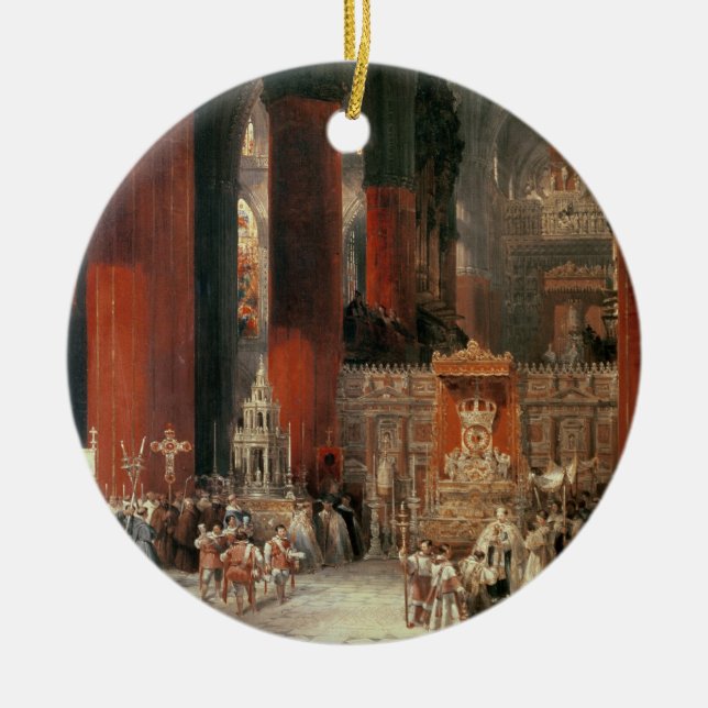 Prozession in Sevilla-Kathedrale, 1833 (Öl auf Keramikornament (Vorne)