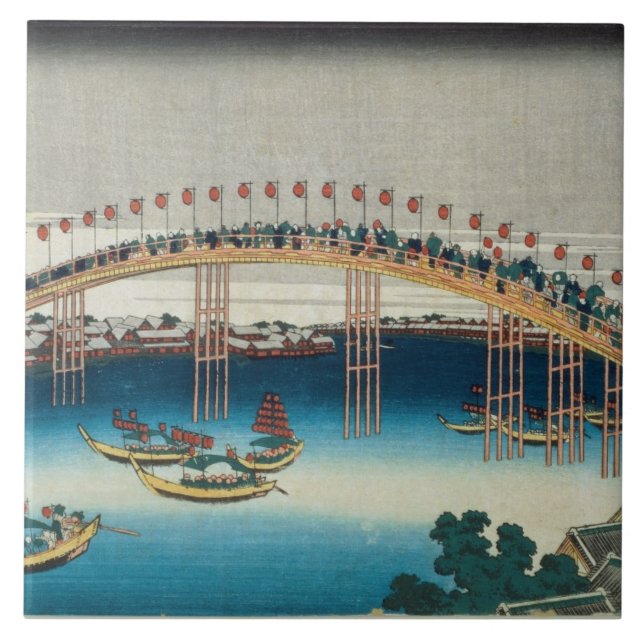 Prozession über einer Brücke (Farbewoodblock Fliese (Vorderseite)