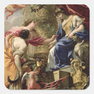 Prudence Leading Peace and Abundance, c.1645 (Öl) Quadratischer Aufkleber