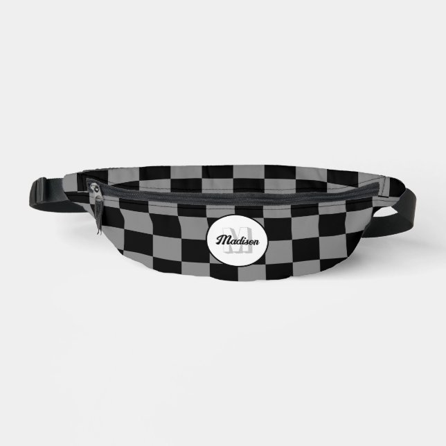 Prüfgrau, geometrisch, schwarz, Retro-Monogramm Bauchtasche (Vorderseite)