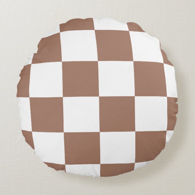 Prüfmuster in Weiß und Mocha Mousse Rundes Kissen (Vorderseite)