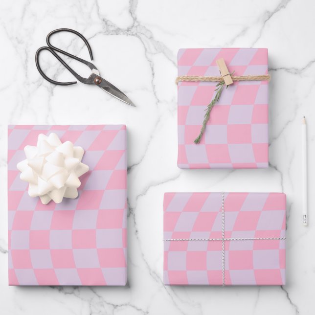 Prüfmuster Lilac Pink Karo Checkerboard Geschenkpapier Set (Vorderseite)