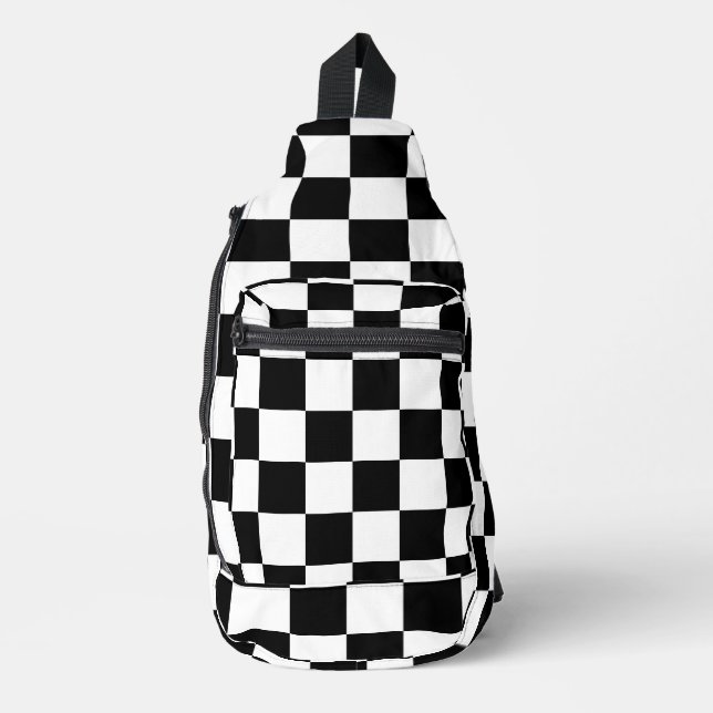 Prüfquadrat Schwarz-Weiß-Geometrie Crossbody Bag (Vorderseite)