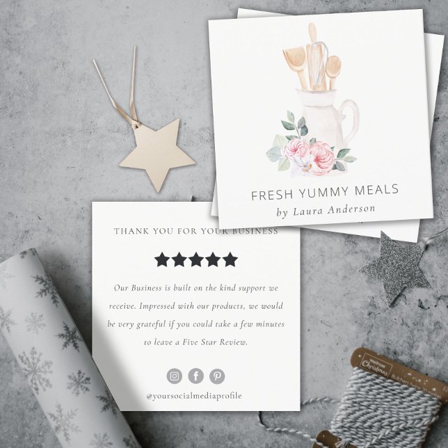 Prüfung der Blush Whisk Floral Baking Utensits Quadratische Visitenkarte (Von Creator hochgeladen)
