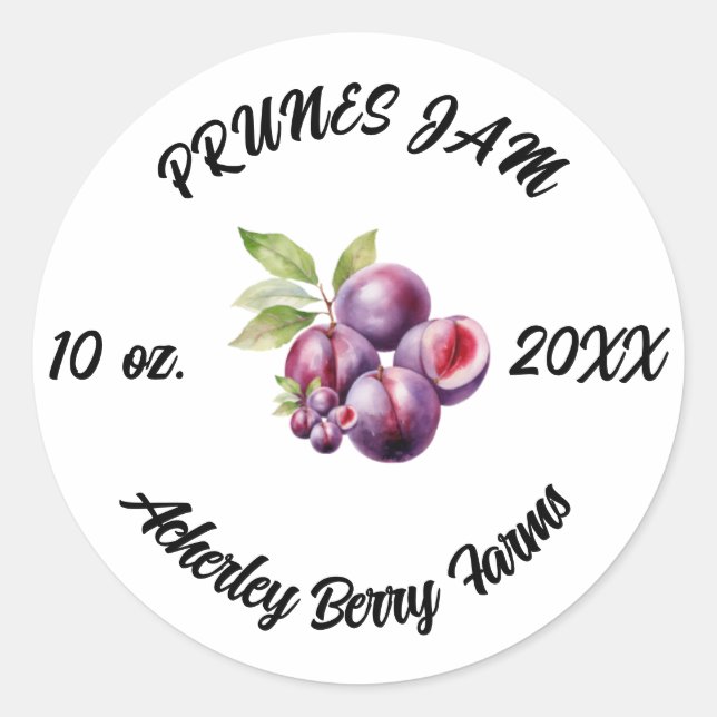 PRUNES JAM Aufkleber für Gläser (Vorderseite)