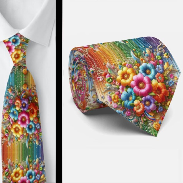 Prunkvolle Krawatte | Regenbogen-Blumen Kunstglitt (Von Creator hochgeladen)