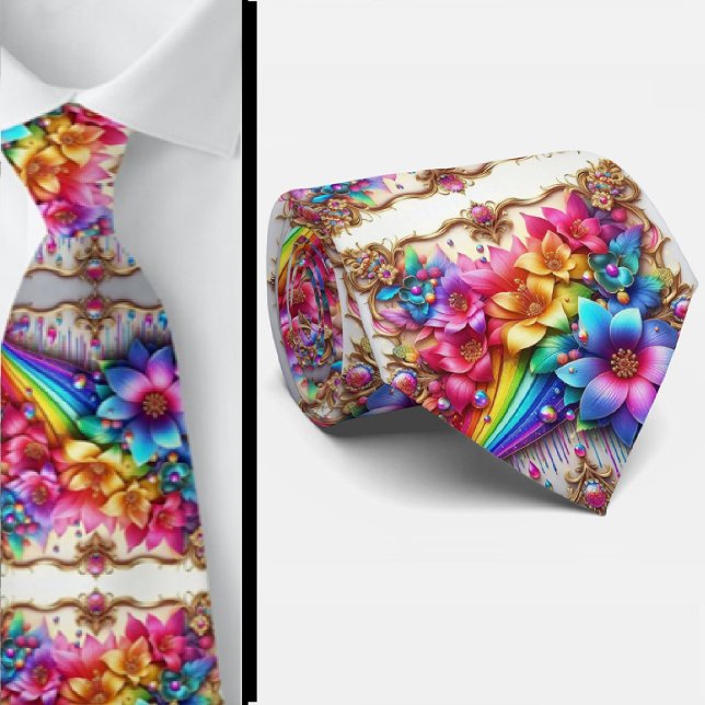 Prunkvolle Krawatte | Regenbogen-Blumen Kunstglitt (Von Creator hochgeladen)