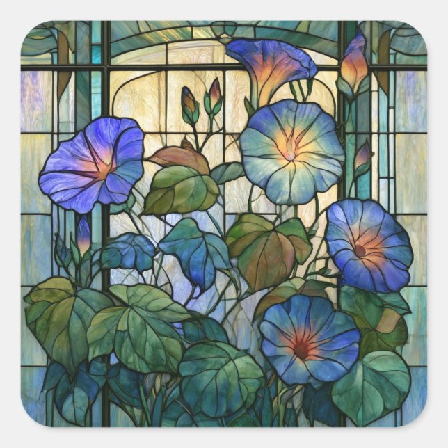 Prunkwinde Bleiglas Quadratischer Aufkleber (Vorderseite)