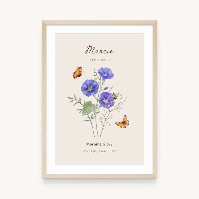Prunkwinde-Geburtsmonats-Blumenposter Poster (Example of morning glory birth flower poster once framed. )