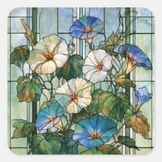 Prunkwinde und Mondblume Buntglas Quadratischer Aufkleber