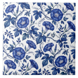 Prunkwinden Kobaltblau Weiß Delft-Stil Fliese