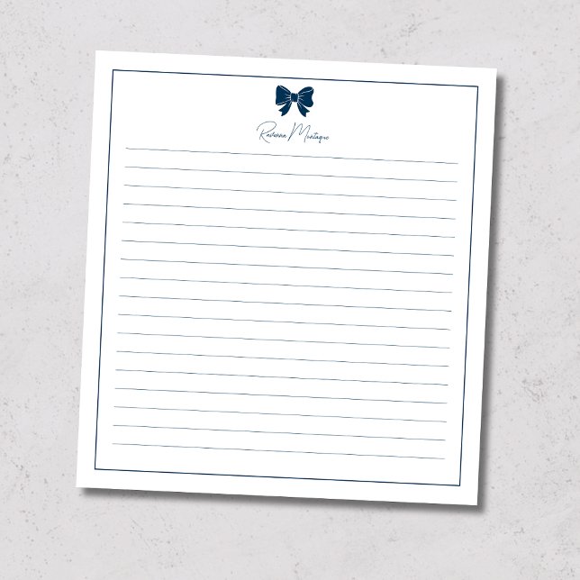 Prussian Blue Bow Border Custom Name Lined Notizblock (Von Creator hochgeladen)
