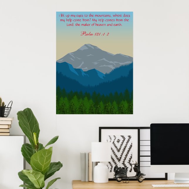Psalm121 Bibelverse Sicht auf die Berge Poster (Heimbüro)