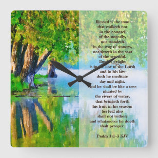 Psalm1:1-3 Gesegnet ist der Mann Christlich Quadratische Wanduhr