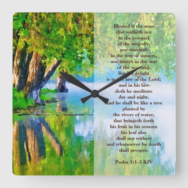 Psalm1:1-3 Gesegnet ist der Mann Christlich Quadratische Wanduhr (Vorderseite)