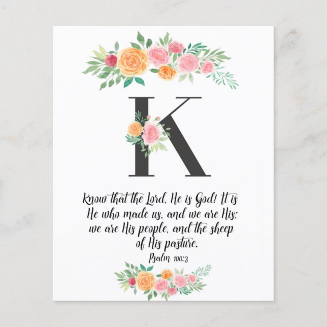 Psalm 100:3, Letter K, Aquarellschrift-Karte (Vorderseite)