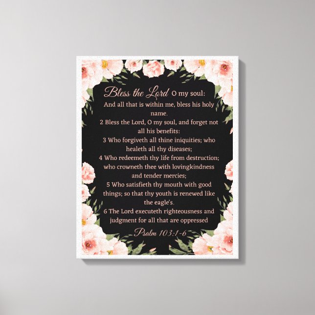 Psalm 103:1-6 Wall Art Leinwand - Schwarzer Blumen (Vorderseite)