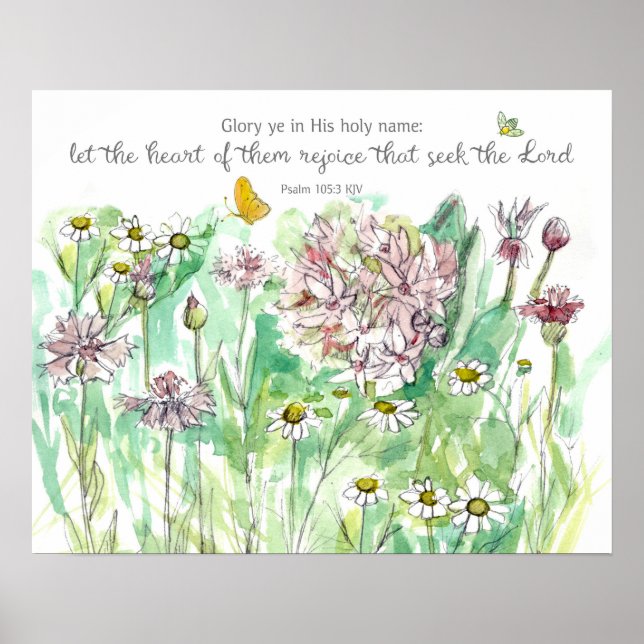 Psalm 105 Scripture Pink Flowers Christian Art Poster (Vorne)