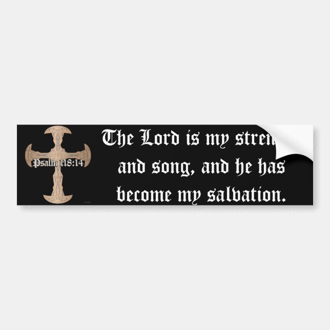 Psalm-118:14 - geätztes kupfernes Kreuz Autoaufkleber (Vorne)