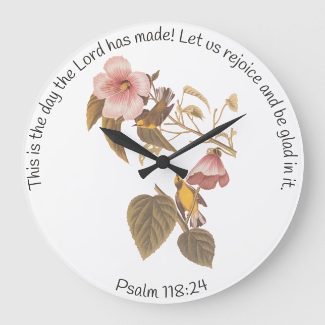 Psalm 118:24 and Blue Winged Yellow Warbler Bird Große Wanduhr (Vorderseite)