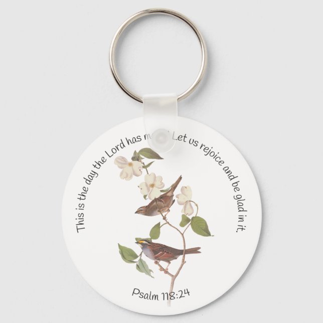Psalm 118:24 Bibel Verse and Sparrow Pair Patch Schlüsselanhänger (Vorderseite)
