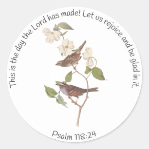 Psalm 118:24 Bibelvers und Sperlingspaar Runder Aufkleber