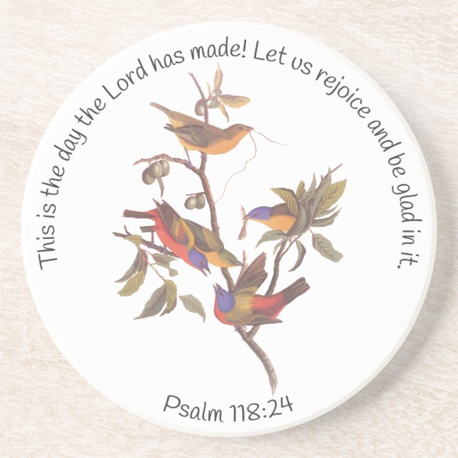 Psalm 118:24 Bibelverse und gemalte Jagdvögel Getränkeuntersetzer (Vorne)