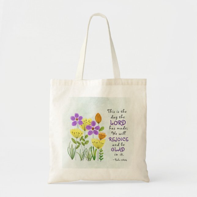 Psalm 118:24 This is the Day, Inspirational Floral Tragetasche (Vorne)