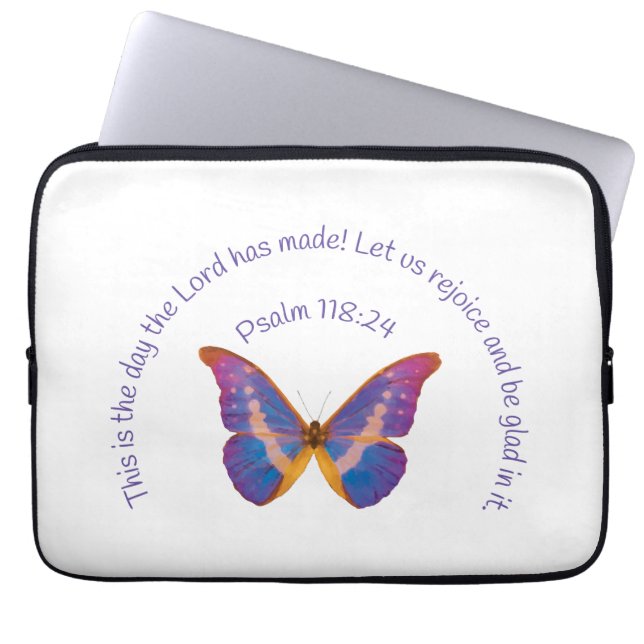 Psalm 118:24 und Wasserfarbenschmetterling Laptopschutzhülle (Vorderseite)
