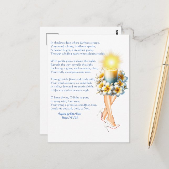 Psalm 119:105 Inspiriert Gedicht- Kerzenmädchen Postkarte (Vorderseite/Rückseite Beispiel)