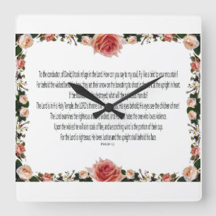 PSALM-11, See the Children of Men, Rosa Floral Quadratische Wanduhr